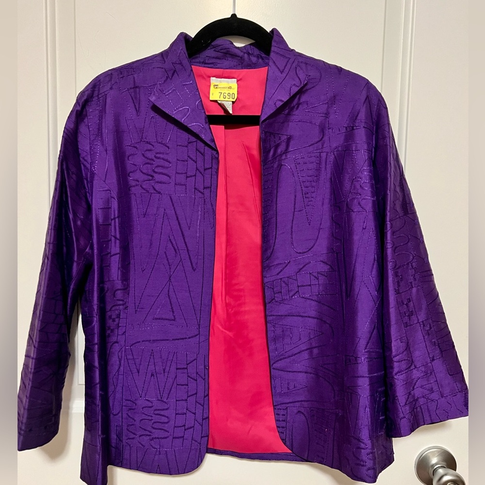 Chico's Vibrant Purple Blazer with Bold Pink Interior size 1